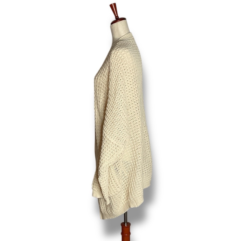 William B Cream Waffle Knit Oversized Long Open Front Cardigan Size Small - Picture 3 of 7